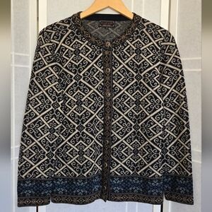 Navy Blue and Cream Nordic Baby Alpaca Sweater Cardigan